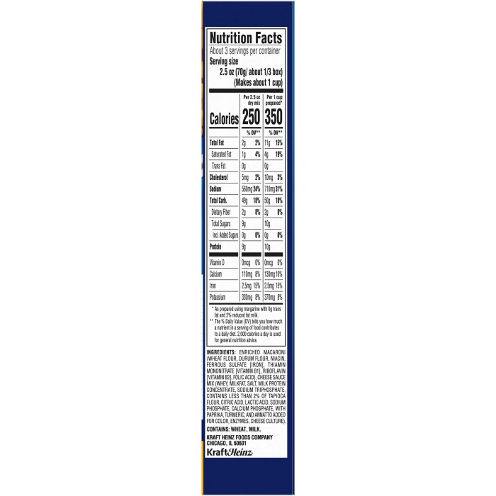 Kraft macaroni and cheese nutrition facts