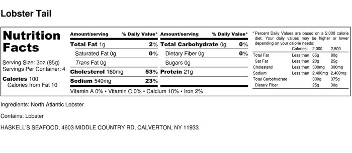 Lobster tail nutrition facts